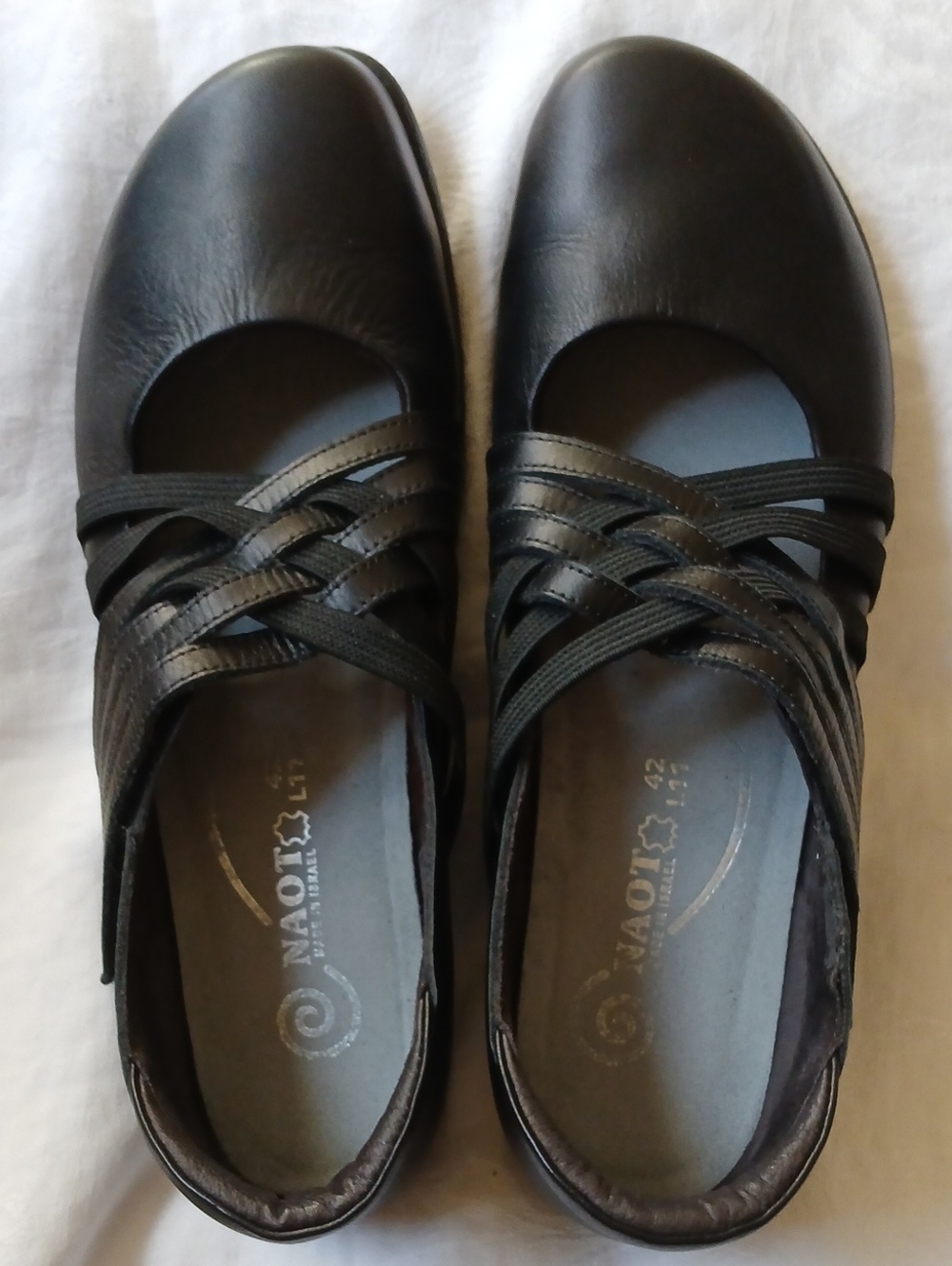 NAOT Kawaka Black Leather Mary Jane Women's Shoes Criss-Cross Straps Size 42